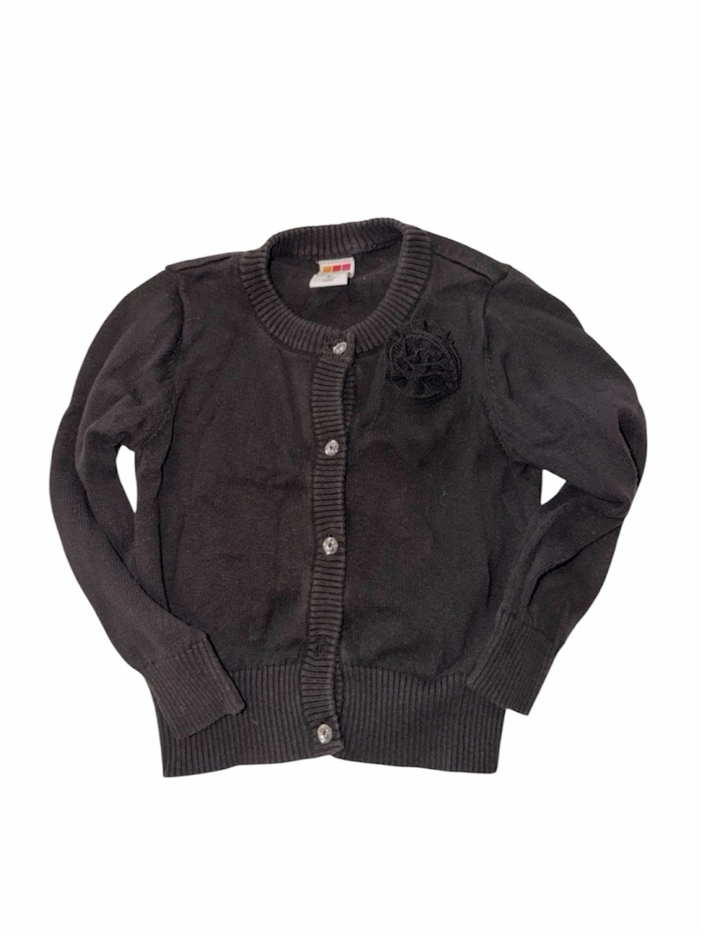 Healthtex Black Knit Cardigan with Flower Accent - Size 3T